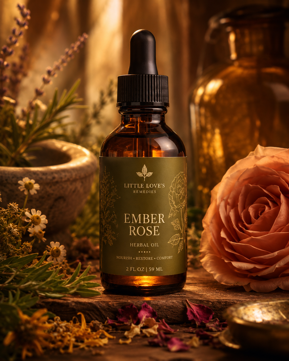 Ember Rose herbal oil product highlight